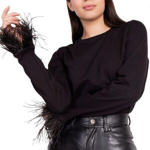 BRAND NEW Elegant Black Feather-Trimmed Top Size S